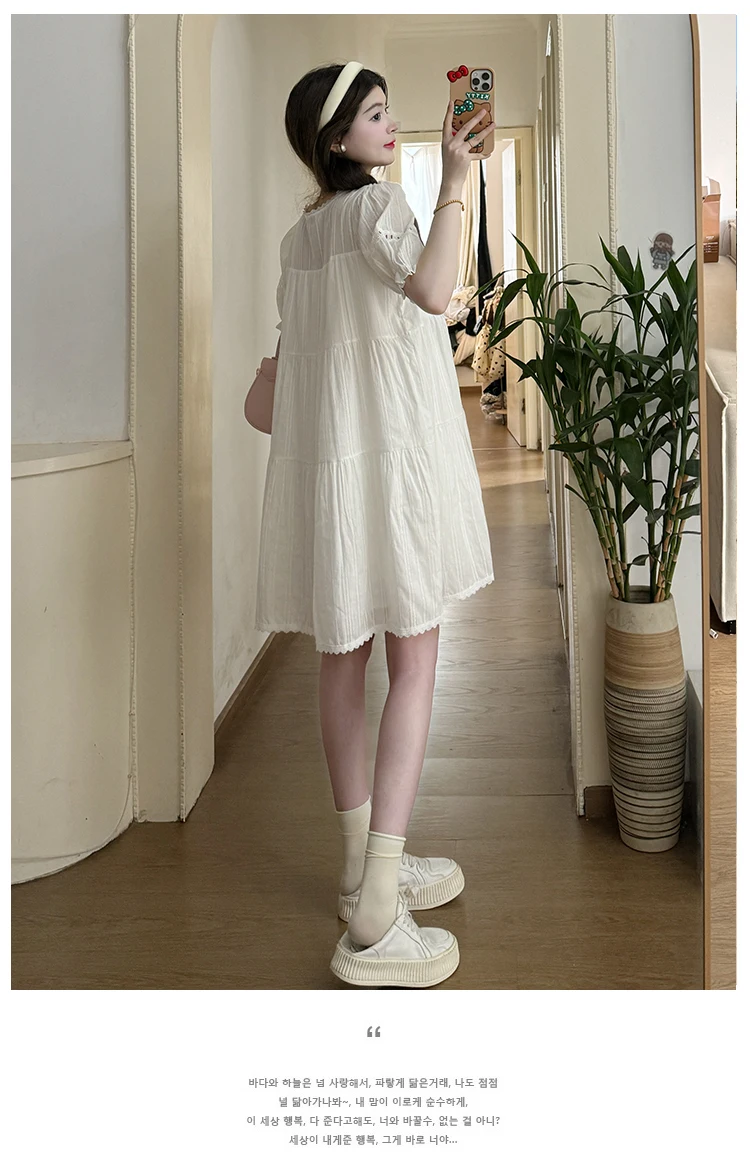 2024 Summer Short Sleeved Sweet Cute Maternity Dress Hollow Out Short Sleeve Tassel Dress Short Pregnant Woman Loose Clothes