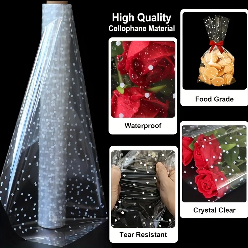 Transparent gift wrapping paper with unique white embellishment suitable for wrapping snacks gifts and flowers gift wrapping paper