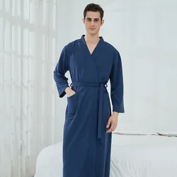 Lovers Summer Waffle Bathrobes Men Women Suck Water Kimono Nightgowns Shower Sleepwear Long Bath Robe 3XL Pijama