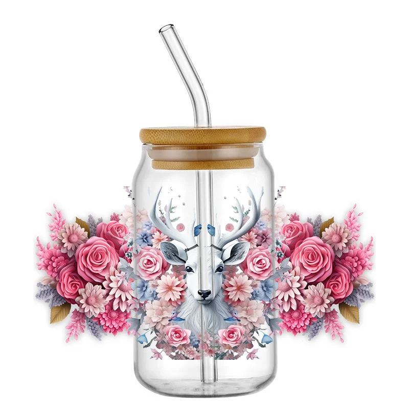 easy peel waterproof animal Fox design transfers uvdtf crystal stickers 16oz uv dtf cup wraps for glass coffee mug