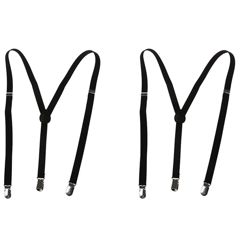 

2X Adult Adjustable Metal Clamp Elastic Suspenders Braces Black