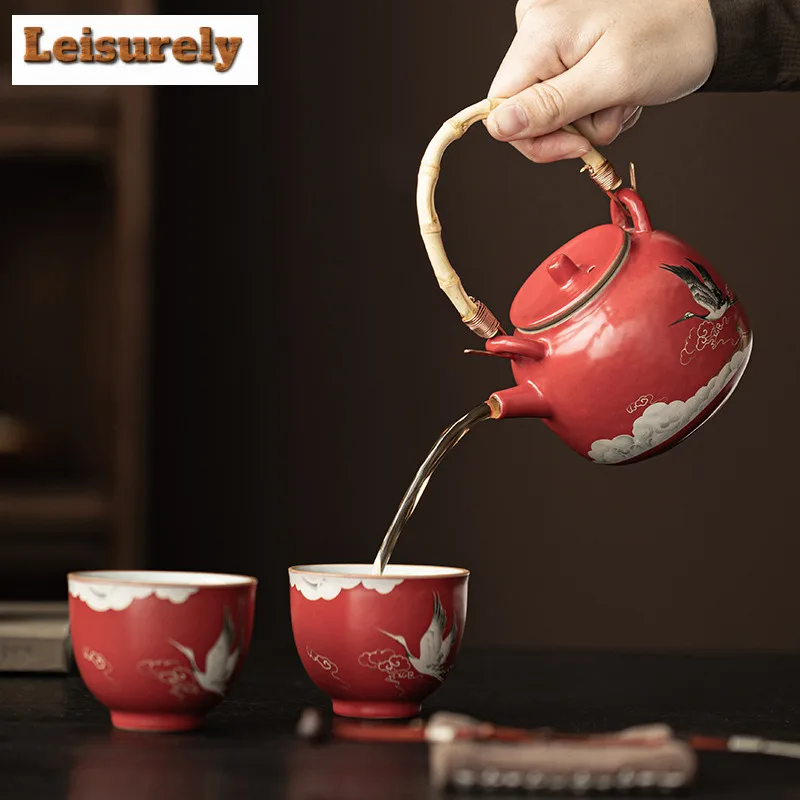 Forbidden City Red Auspicious Crane Tea Set Complete Set Tea Ceremony Set Teapot And Tea Cup Set Chinese Tea Set Craft Gift Box