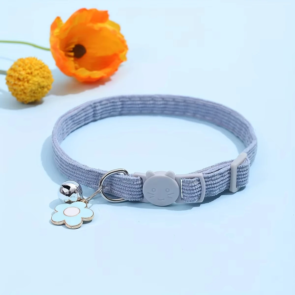 Floral Charm Adjustable Cat Collar with Safety Bell and Snap Hook
