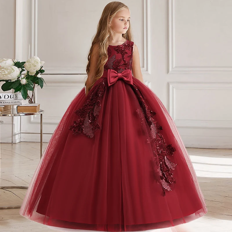 Girl Party Dress Bridesmaid Princess Flower For Wedding Elegant Kids Bow  Long Gown Children Formal Gala Clothes 12 13 Y Vestidos - AliExpress 1501