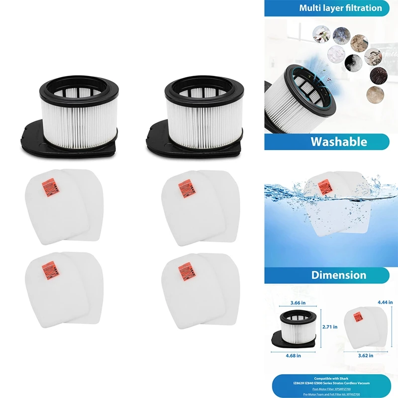 

6PCS IZ862H Filter For Shark Cordless Vacuum, Fit For Shark IZ840 IZ800 Series Vacuum Part Xpsmfiz700and XFFKIZ700 Accessories