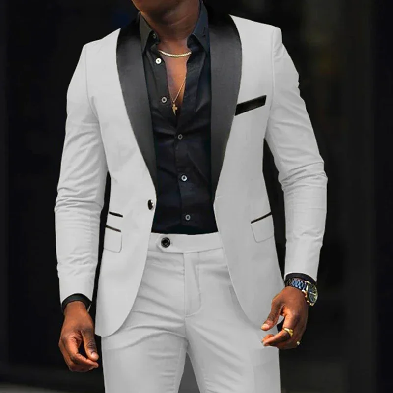 MAGE MALE Abito Da Sposo Slim Fit Con Scialle E Riscalto A Contrasto - Giacca 1 Bottone E Pantalone - 6