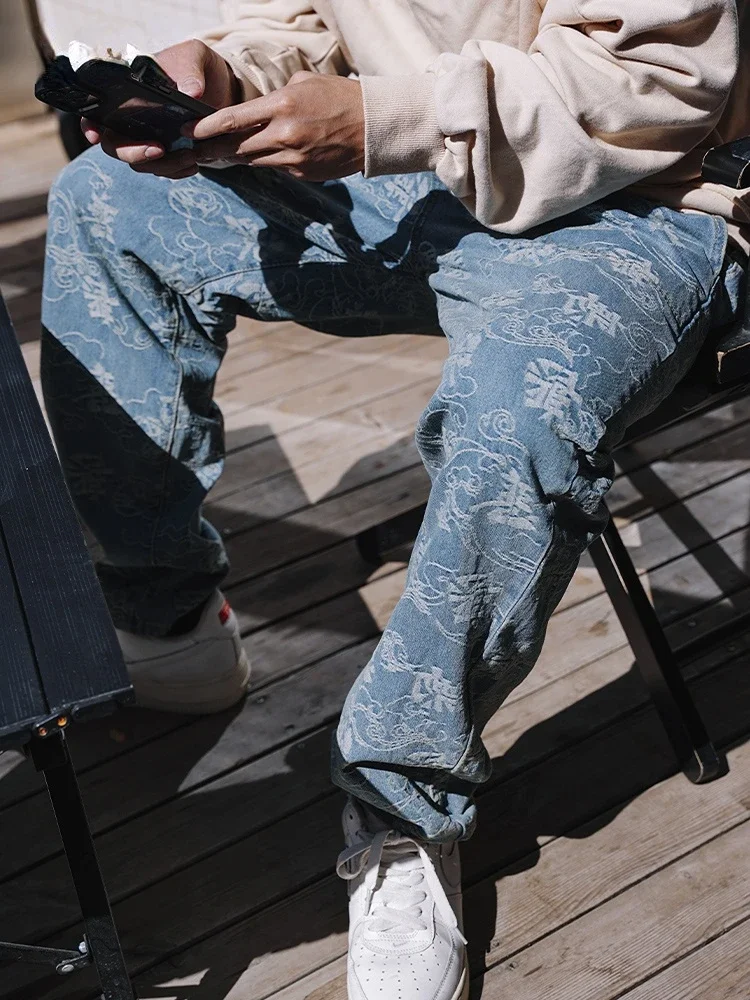 New National Fashion Personalized Embroidered Jeans Loose Street Straight Fashion Brand Casual Pants Men