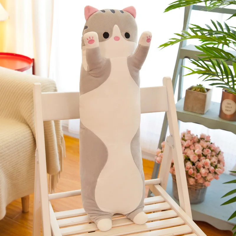 귀여운 부드러운 긴 고양이 베개 봉제 인형, 사무실 낮잠 베개, 침대 수면 베개, 가정 장식, 어린이 소녀 선물 인형