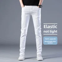 Spring Summer Men's Elastic Slimming Straight-leg Denim Long Pants Casual Trendy Brand Versatile Small Footwear