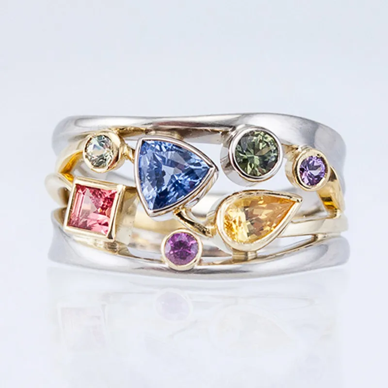 S925 Geometric Pattern Multicolor Wave Line Micro Zircon Plata Color Finger Rings Women Anillos silver rings silver ring