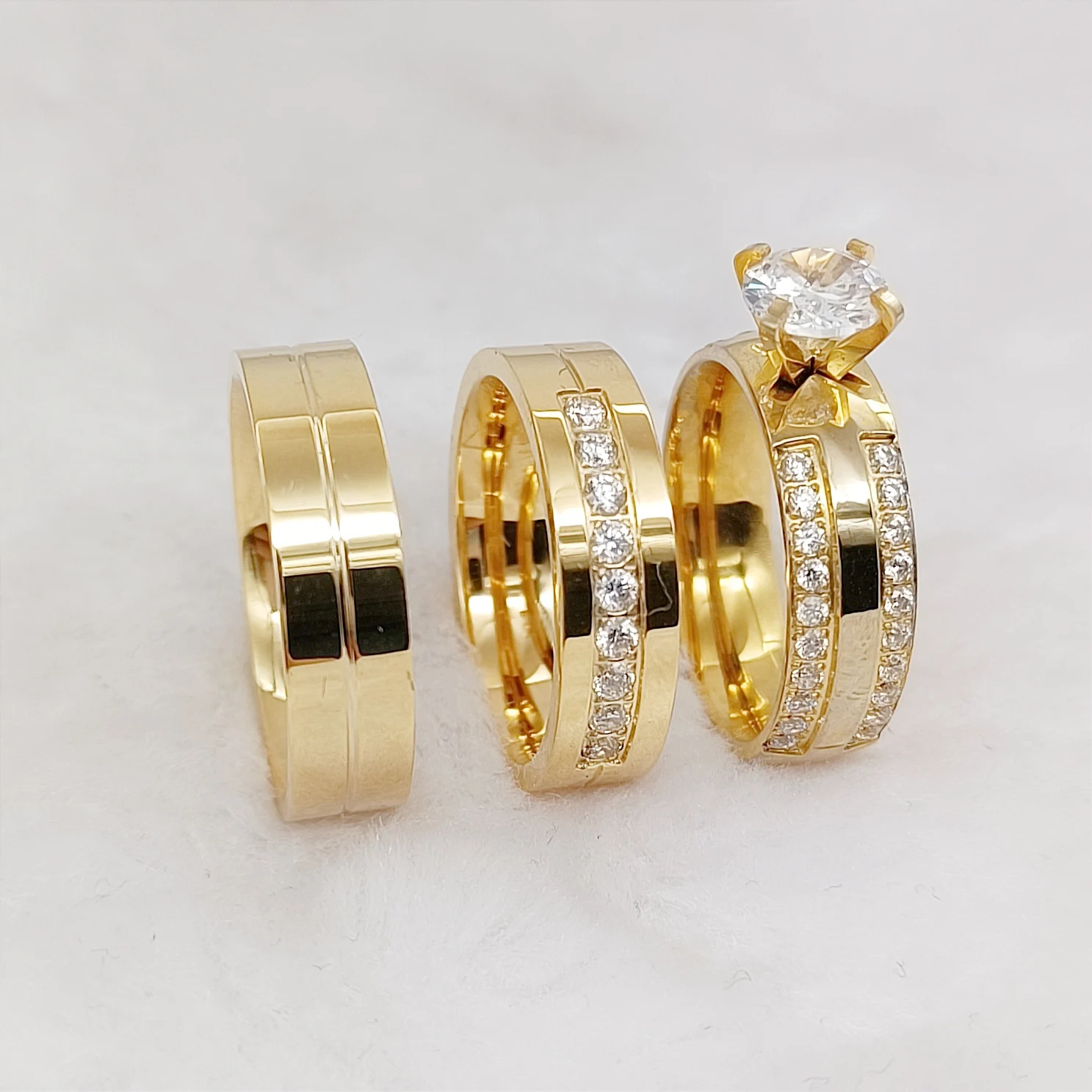 

Real Solid 14k Gold Wedding Rings Sets For Couples Women Western Designer Lovers Alliances cz Diamond Bridal Engagement Ring
