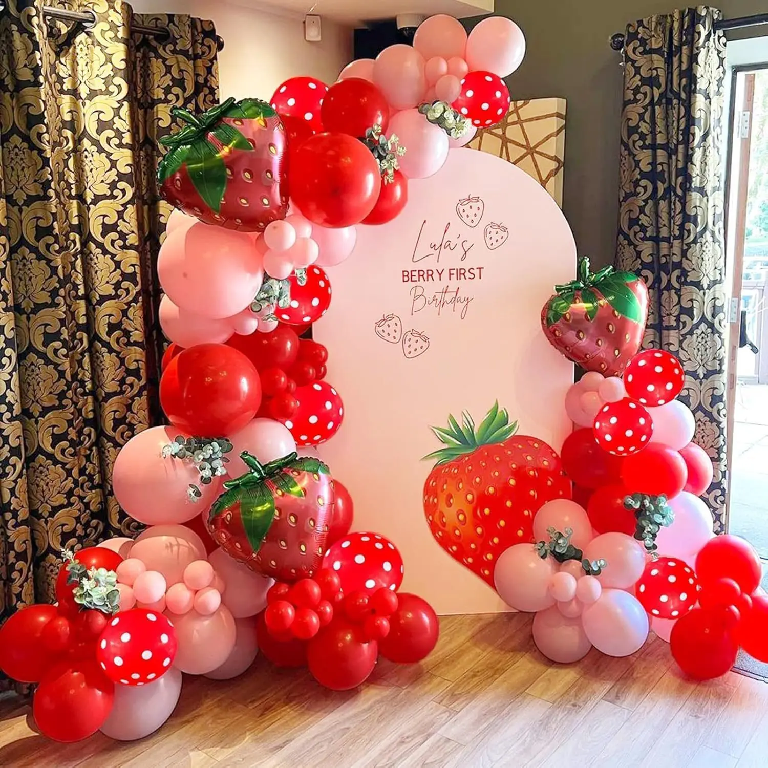 117-teiliges Erdbeer-Ballonbogen-Set, Erdbeer-Folienballons mit roten und rosa Latexballons, geeignet für Geburtstag/Hochzeit/Jahrestag/Abschlussfeier-Partydekorationen, für Innen-/Außenpartys