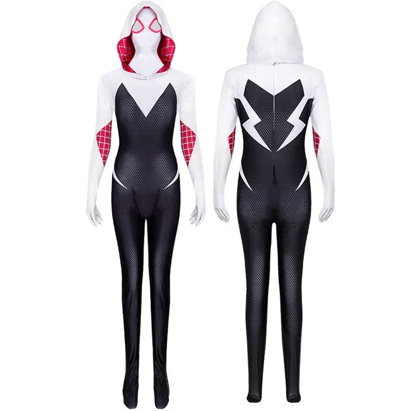 

Новый эластичный комбинезон из лайкры, костюмы для косплея Gwen Stacy Spider Gwen для женщин, колготки, Хэллоуин, искусственная маска