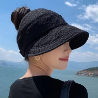 Women Summer Sun Hats Korean Lace Flower Visor Caps High Ponytail Foldable Anti-UV Floppy Bucket Cap Outdoor Casual Baseball Hat 1