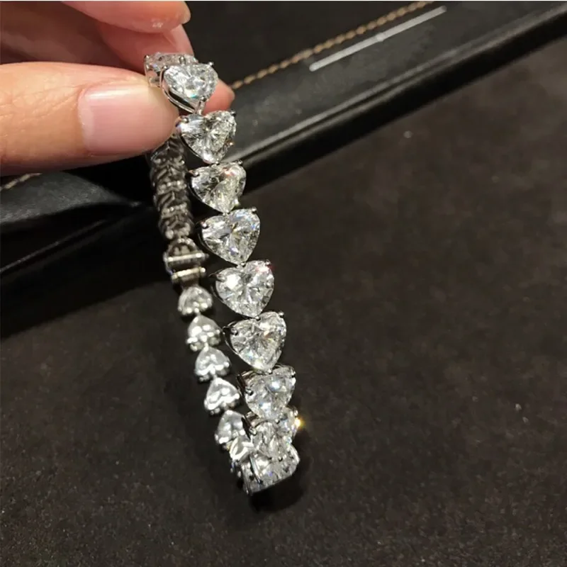 

Charm Heart 7mm Moissanite Diamond Bracelet 100% Real 925 Sterling Silver Engagement Wedding bangles Bracelets for women Jewelry