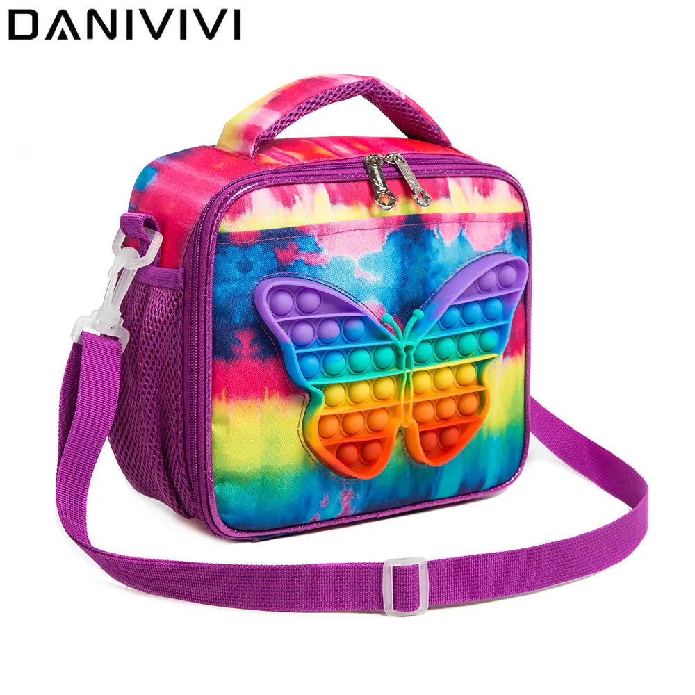 Butterfly Press Bubbles Design Lunch Bags for Girls Food Bags Lunch Box Bag High Capacity