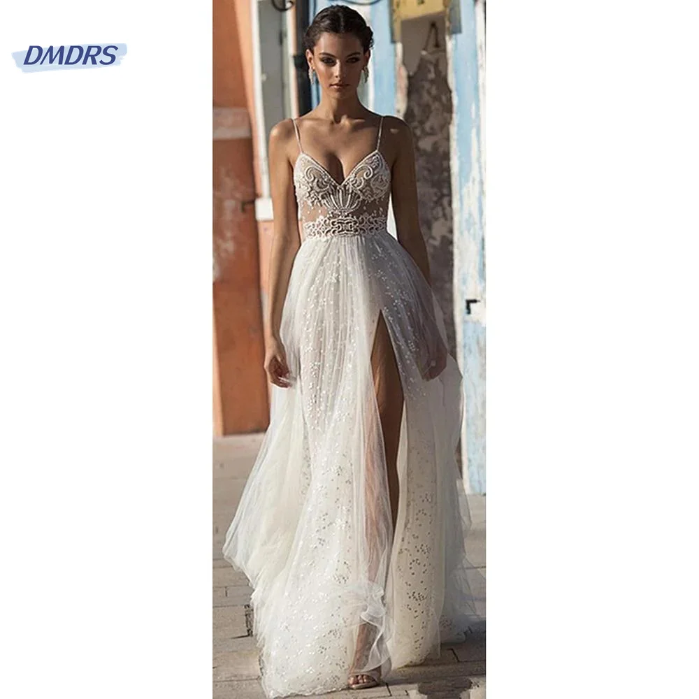 

Женское свадебное платье It's yiiya, белое кружевное платье до пола на тонких бретельках с глубоким V-образным вырезом на лето 2019