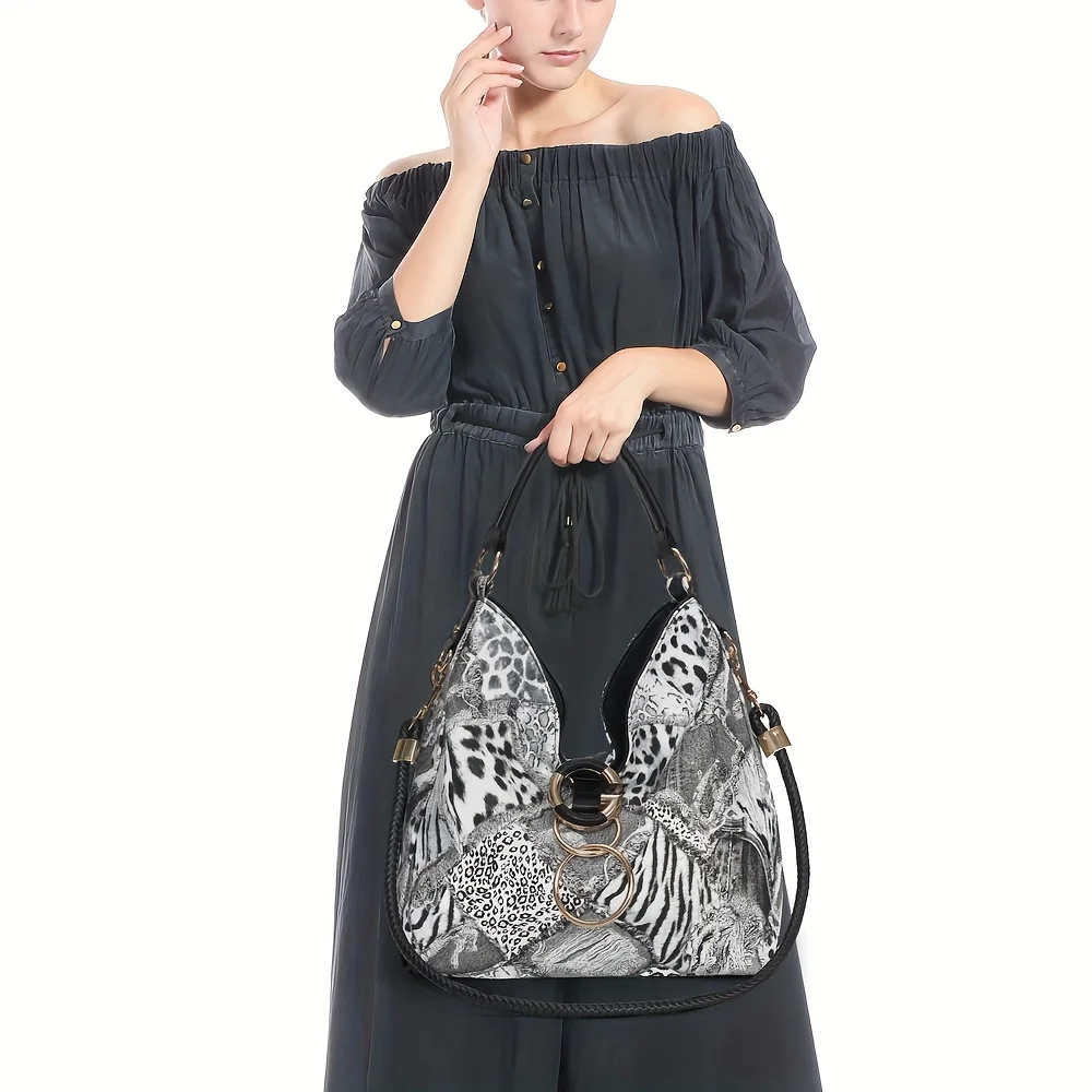 Vintage Leopard Print Hobo Bag, Retro Large Capacity Crossbody Bag, Women's Fashion Handbag, Shoulder Bag & Tote Purse