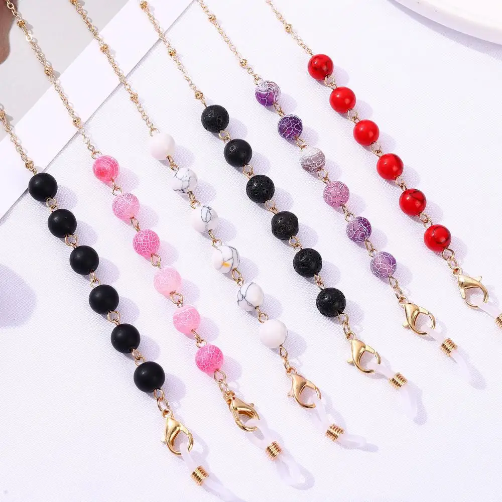 

2023 New Agate Beaded Glasses Chain Metal Anti-lost Colourful Lanyards Crystal Sunglasses Chain Mask Hanging Rope Mask Chains