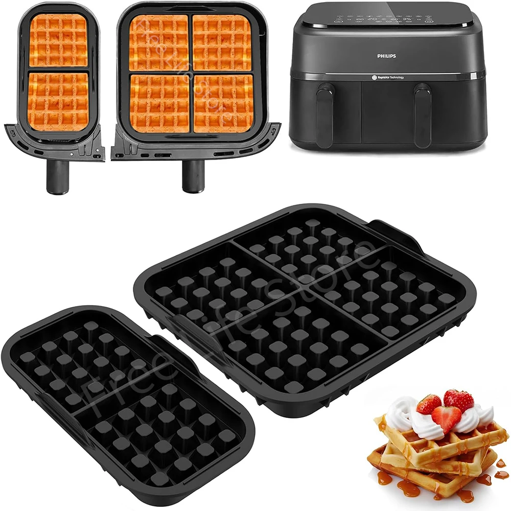 Set Stampi In Silicone Per Waffle Belga Compatibili Con Ninja AF400EU, AF451EU, SL400EU, AF500DE, 2 Pezzi Con Morsetti E Guanti