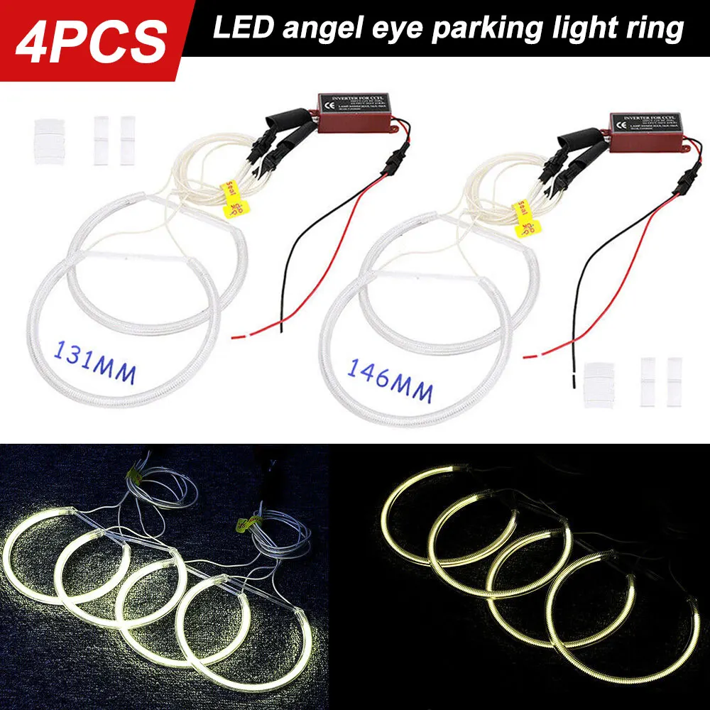 

LED Angel Eyes Xenon Parking Light 12V Halo Rings CCFL White Headlight Car DRL Decor Lights for BMW E46 4x131mm,146mm