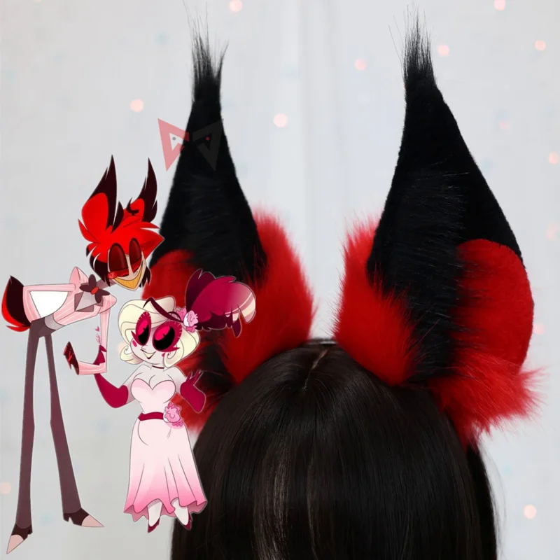 

New Hazbin Hotel Alastor Cosplay Prop Radio Demon Red Wolf Fox Ears Hairhoop Headwear Headband Tail For Costume Accessories