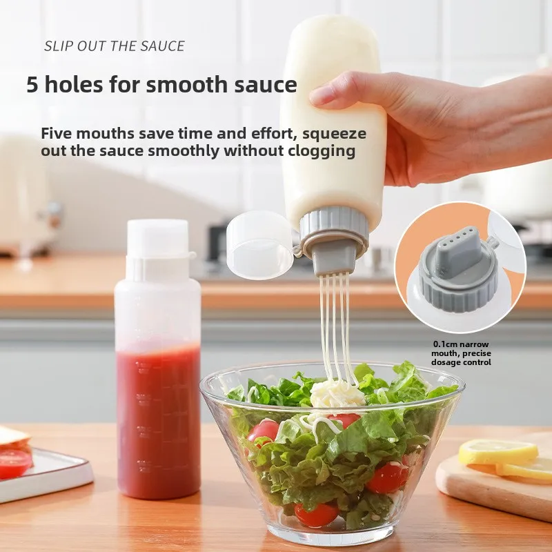 350ml Household 5 Hole Large Caliber Seasoning Bottle with Lid Clear Plastic Cream Honey Tomato Salad Dressing Squeeze Bottle