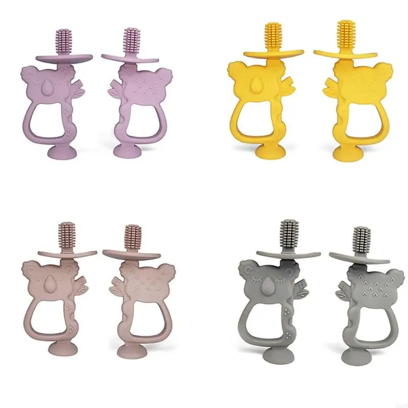 N1HB Koala Shaped Baby Teething Toy Infant Training Toothbrush with Suction Base