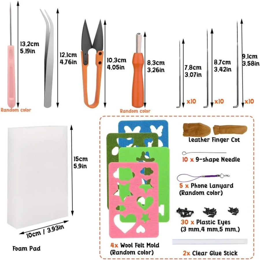 MIUSIE Needle Felting Kit Wool Roving 20 Colors Set Wool Felting Kit Felt Molds with Portable Storage Box for DIY Craft