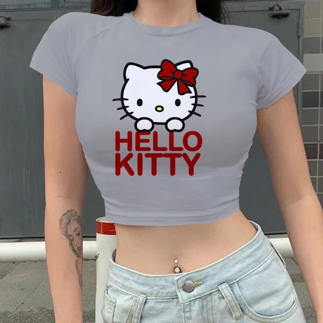 Sanrio Hello Kitty Y2k Summer Kawaii Crop Top Woman Long Sleeve Design  T-shirt For Women Cute Tops Kawaii Clothes Girls Trendy - T-shirts -  AliExpress