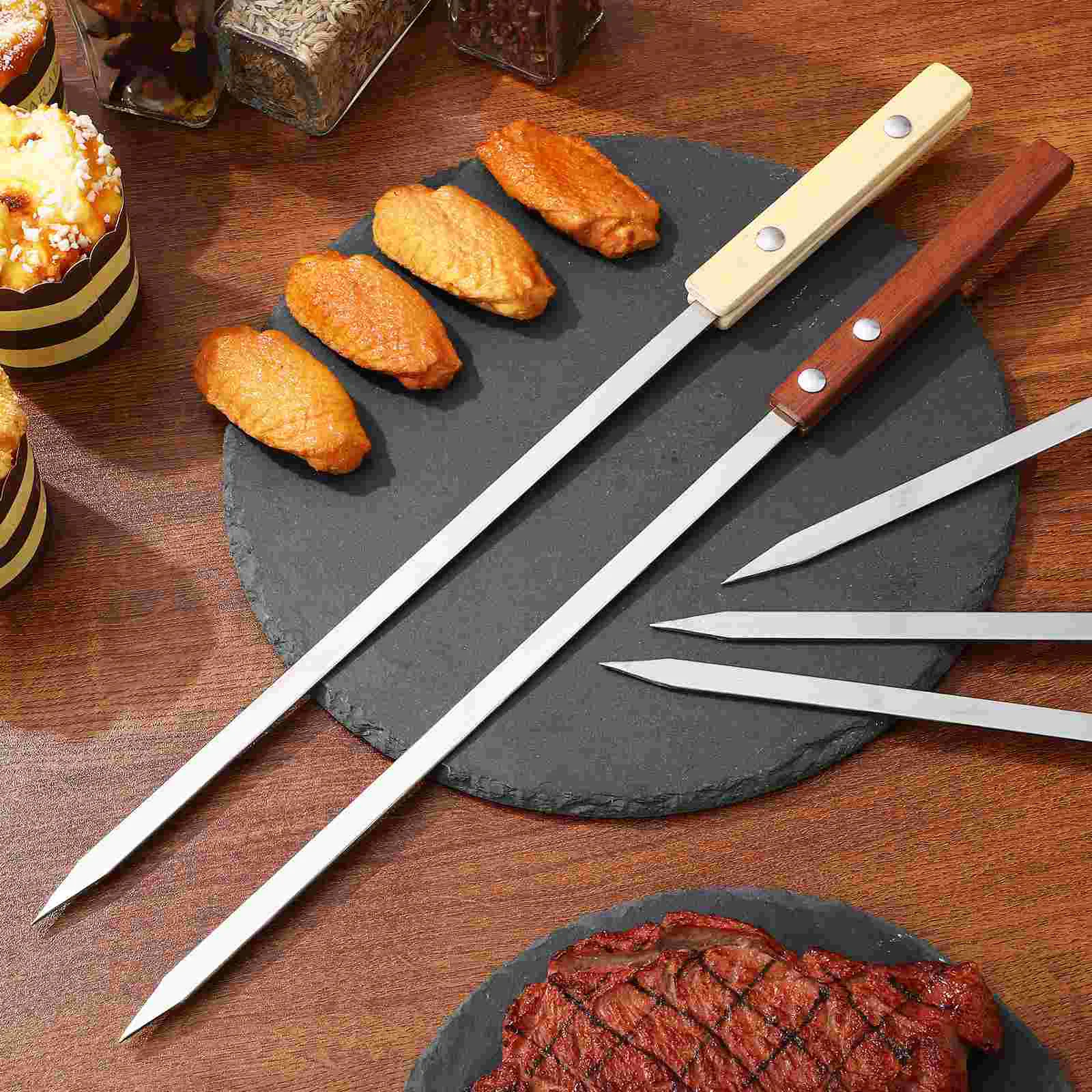 12 Pcs Grill Portable Sign Barbecues Skewers Stainless Steel Large Outdoor Sticks Metal Wood Handle