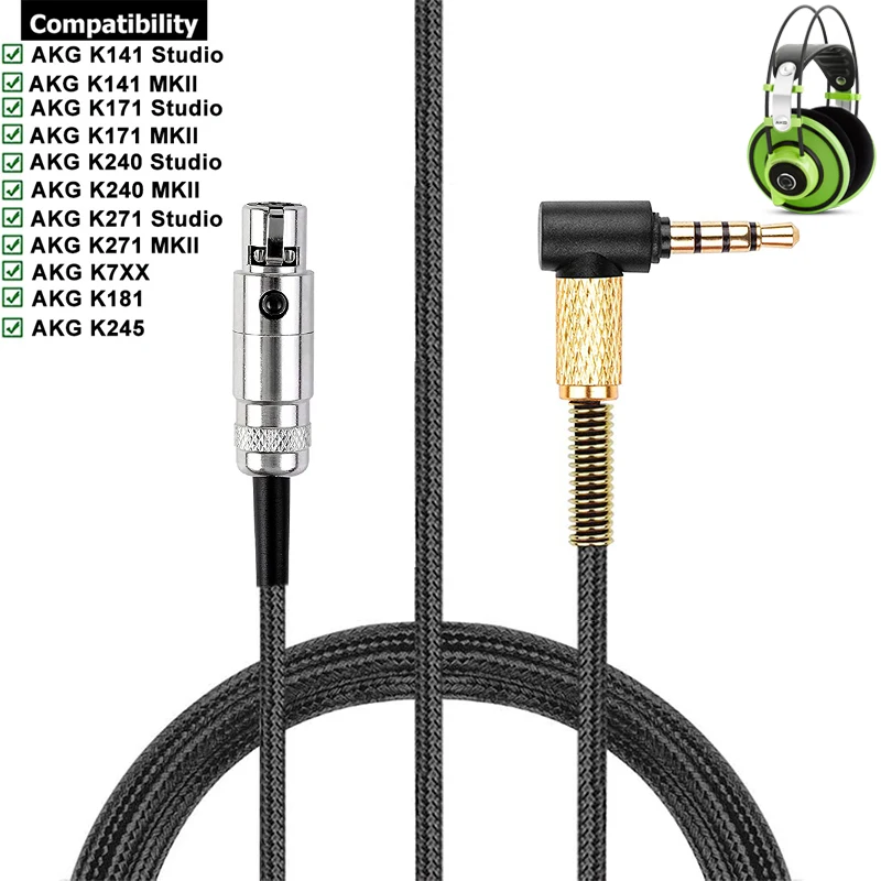 OFC Mini XLR Nylon Braided Replacement Cable Extension Cord For AKG K141 K171 K240 K271 Studio MKII K245 K7XX K181 Headphones |