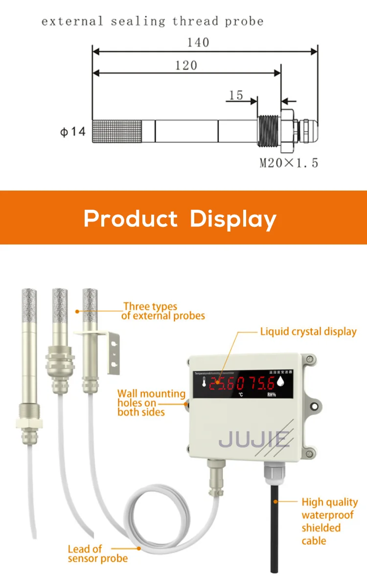 RS485 0-5V 0-10V 4-20mA Display Transmitter with Temperature Humidity Sensor Wal