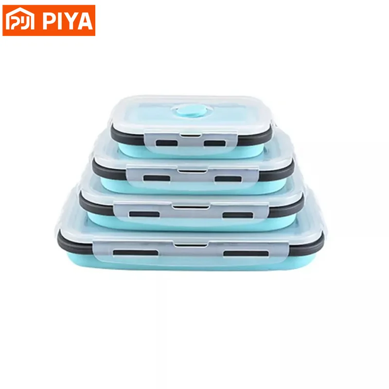 Silicone Lunch Box 4 Pices/Set Silicone Rectangle Lunch Box Collapsible Portable Food Container
