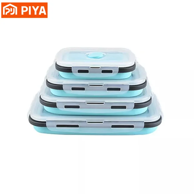 Boîte à déjeuner rectangulaire en Silicone de haute qualité, boîte à Bento pliable, récipient alimentaire pliable Portable, bol de stockage des aliments, 4 pièces/ensemble 1