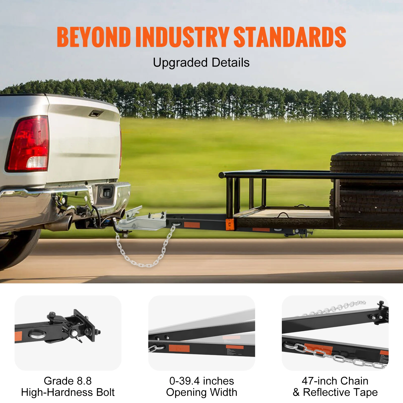 SucceBuy 5500 lbs Tow Bar with Chains Powder-Coating Bumper-Mounted Towing Coupler Fits 2in Ball Hitch for RV Car Trailer Truck