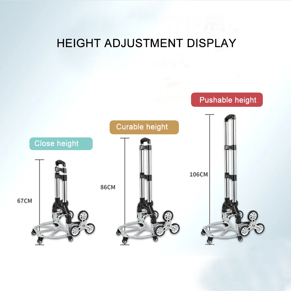 150KG All Terrain Stair Climbing Cart Hand Truck Folding Trolley for Upstairs Cargo with 6 Crystal Wheels with Bungee Cord