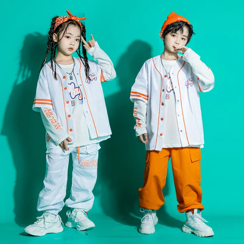 

Kids Teenage Kpop Outfits Hip Hop Clothing Baseball Shirt Cargo Joggers Pants For Girls Boys Jazz Dance Costume Street Clothes