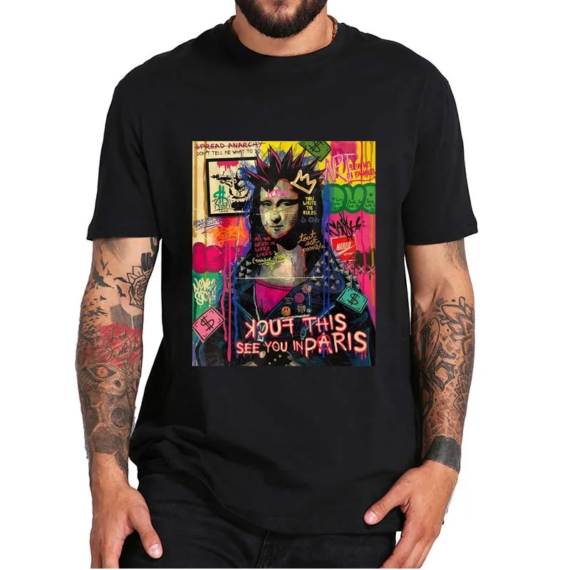 

Mona Lisa Design Leonardo Da Vinci Funny T-Shirt Punk Graffiti Streetwear Y2k Authentic Tee Tops For Men Women Unisex