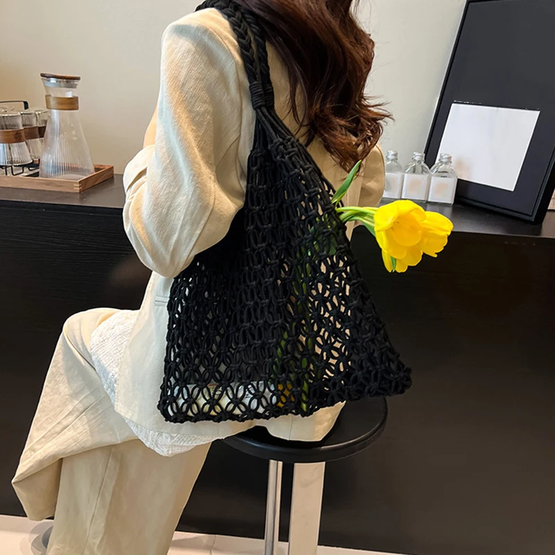 Hand-Woven Underarm Bags For Woman Hollow Handbag Female Shoulder Bags Large Capacity Handbag Travel Beach Tote Bag
