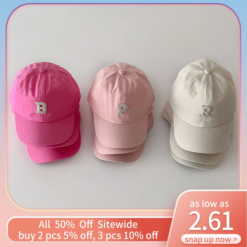 Pink Series Children Baseball Hat Fashion RP Letter Kids Peaked Cap Solid Color Cotton Outdoor Sun Visors Boy Girl Summer Bonnet 1
