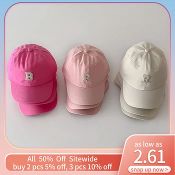 Pink Series Children Baseball Hat Fashion RP Letter Kids Peaked Cap Solid Color Cotton Outdoor Sun Visors Boy Girl Summer Bonnet 1