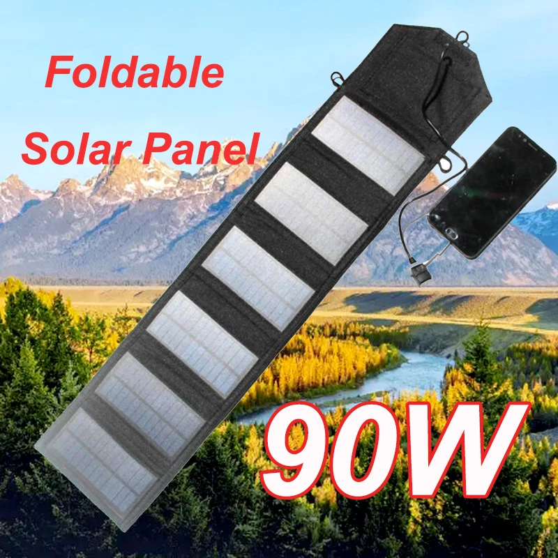 90WFoldableSolarPanelUSB5VSolarChargerPortablePanelSolarSolarCellsOutdoorMobile