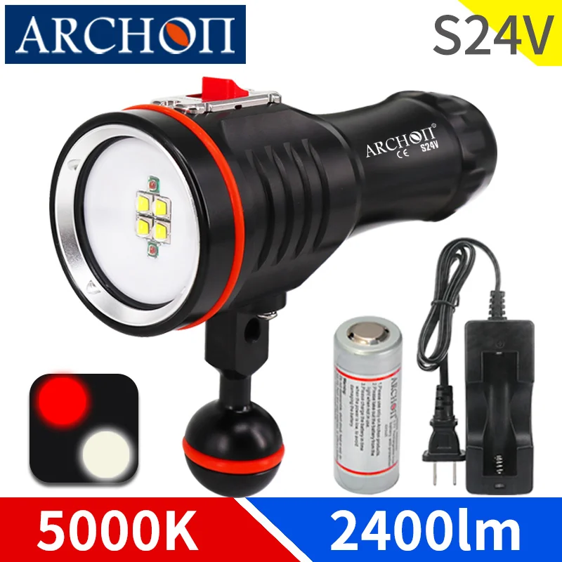 

Белый фонарик для дайвинга S24V 5000k, красные заполняющие фонари для дайвинга, подводная лампа 100 м для дайвинга, фотосъемки, видеосъемки, фонарик для дайвинга, заполняющее освещение