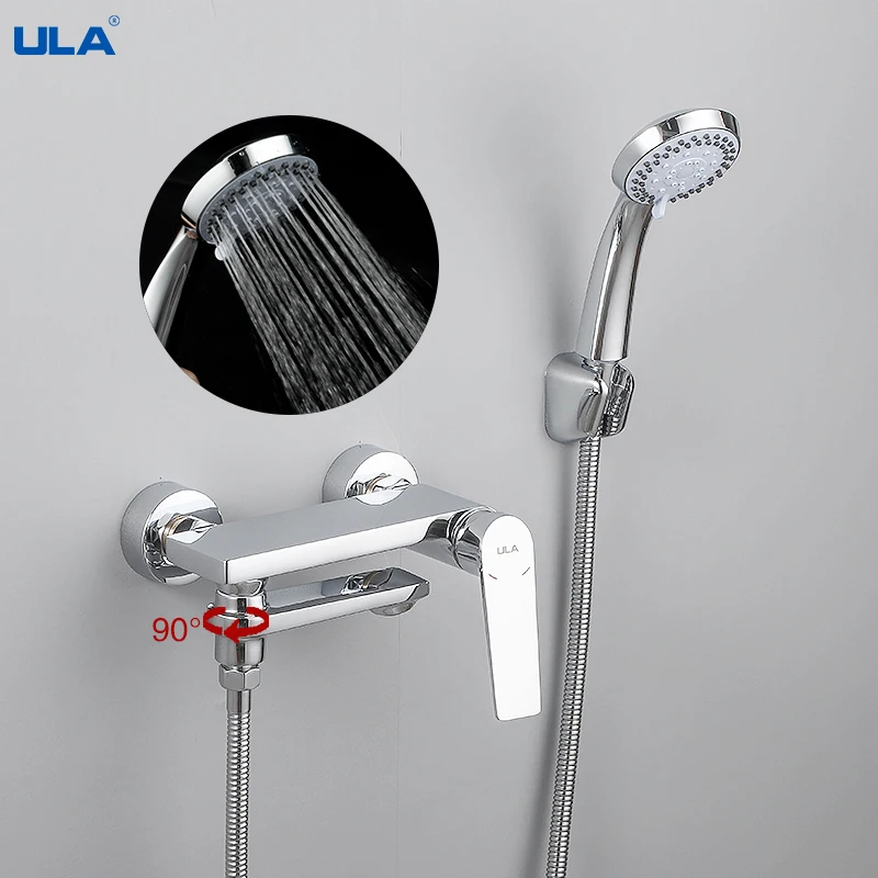 ULA Black Bathtub Faucet Brass Bathroom Shower Faucet with Swivel Tub Spout Shower Mixer Tap with Handheld Shower Mixing Valve 2