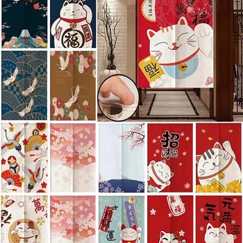 일본 Maneki Neko 문짝 커튼 원단, 만화 행운의 고양이 맞춤형 커튼, 거실 침실 주방 레스토랑