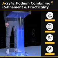 Acrylic Podium Stand Floor-Standing Clear Pulpits Acrylic Desktop Lecterns W/ Storage Shelf for Church Office School 2