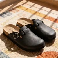Mules Smile Popcorn Couple en cuir à bout fermé avec boucle réglable, sabots en liège, soutien de la voûte plantaire, sandales plates décontractées pour femmes et hommes 6