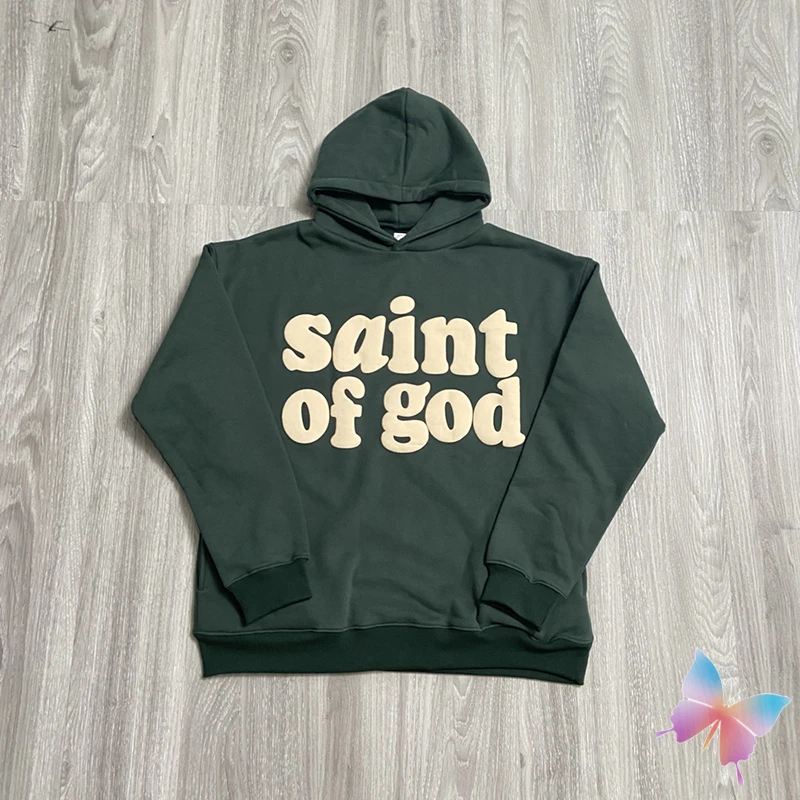 

Winter Fleece Green SAINT MICHAEL Hoodie 3D Foam Logo Letter Print Saint of God Hooded Pullover Men Women Sweatshirts Hoody