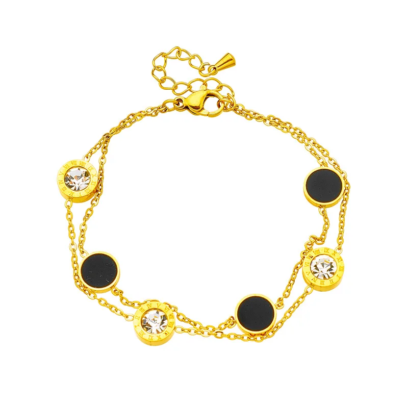 

Stainless Steel Minimalist Charm Fashionable Commuting Zircon Disc Double Layer Chain Titanium Stacked Bracelet